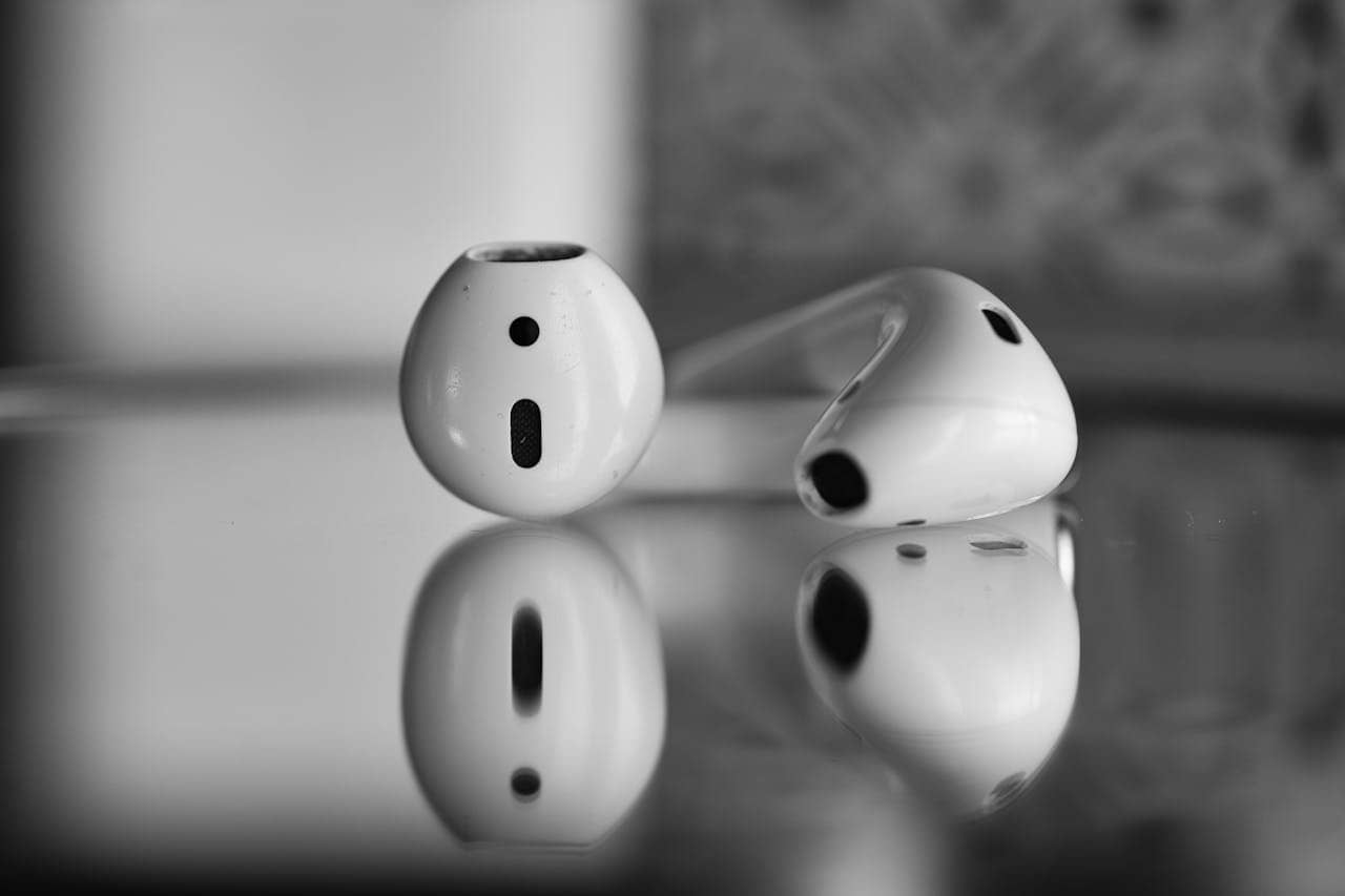 pexels-photo-20573137 AirPods in Black and White